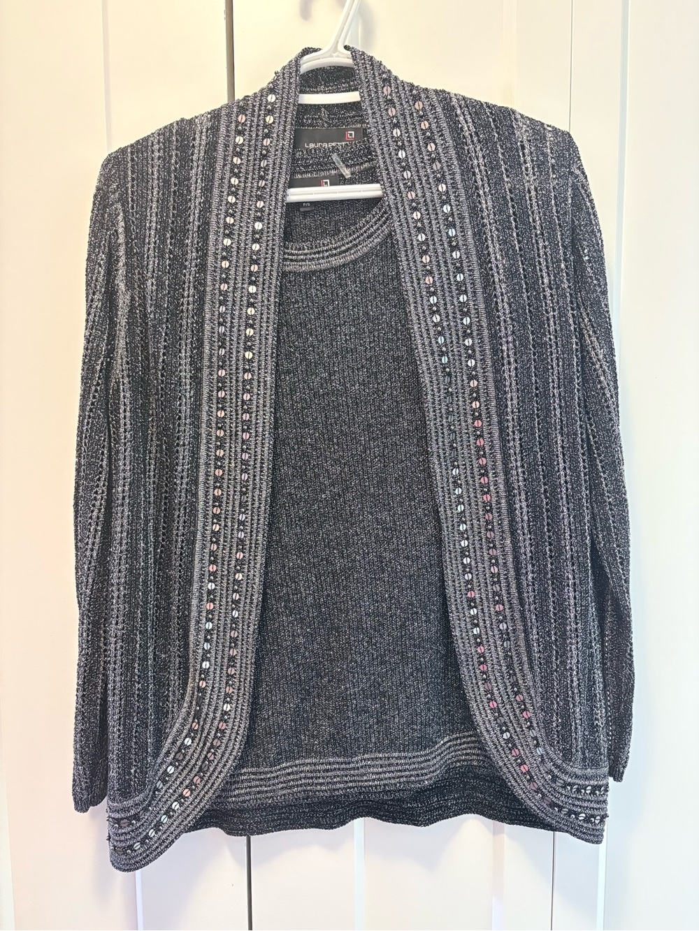 Laura petites Embellished Gray Women's Sweater Cardigan and matching knit tank